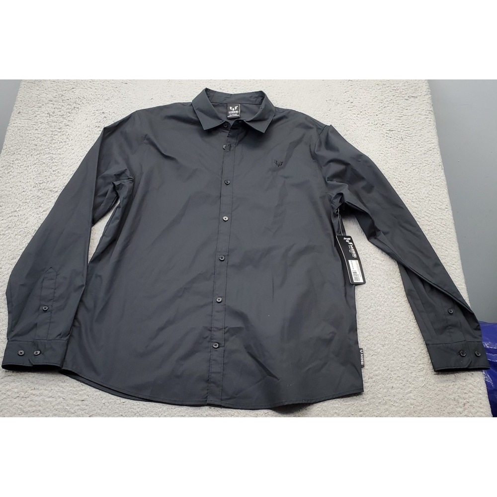 MESSI Collection Shirt Mens XL Black Regular Fit Stretch Long Sleeve Button-Up
